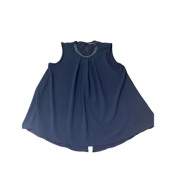 DOROTHY PERKINS Women's Blouse Navy Blue with Beaded Neckline Size 8 (US) - Picture 9 of 16